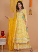 Pure Cotton Yellow Traditional Wear Printed Readymade Anarkali Suit
